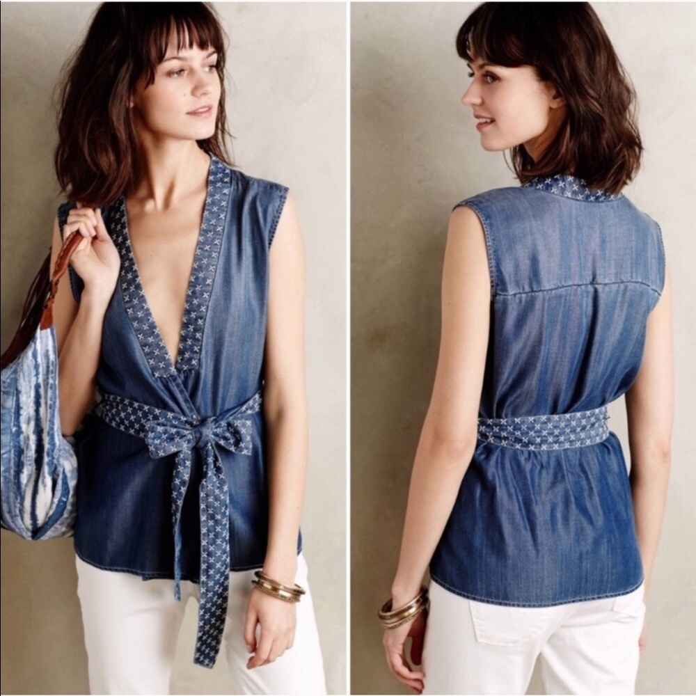 Anthropologie Holding Horses Chambray Vest XS
